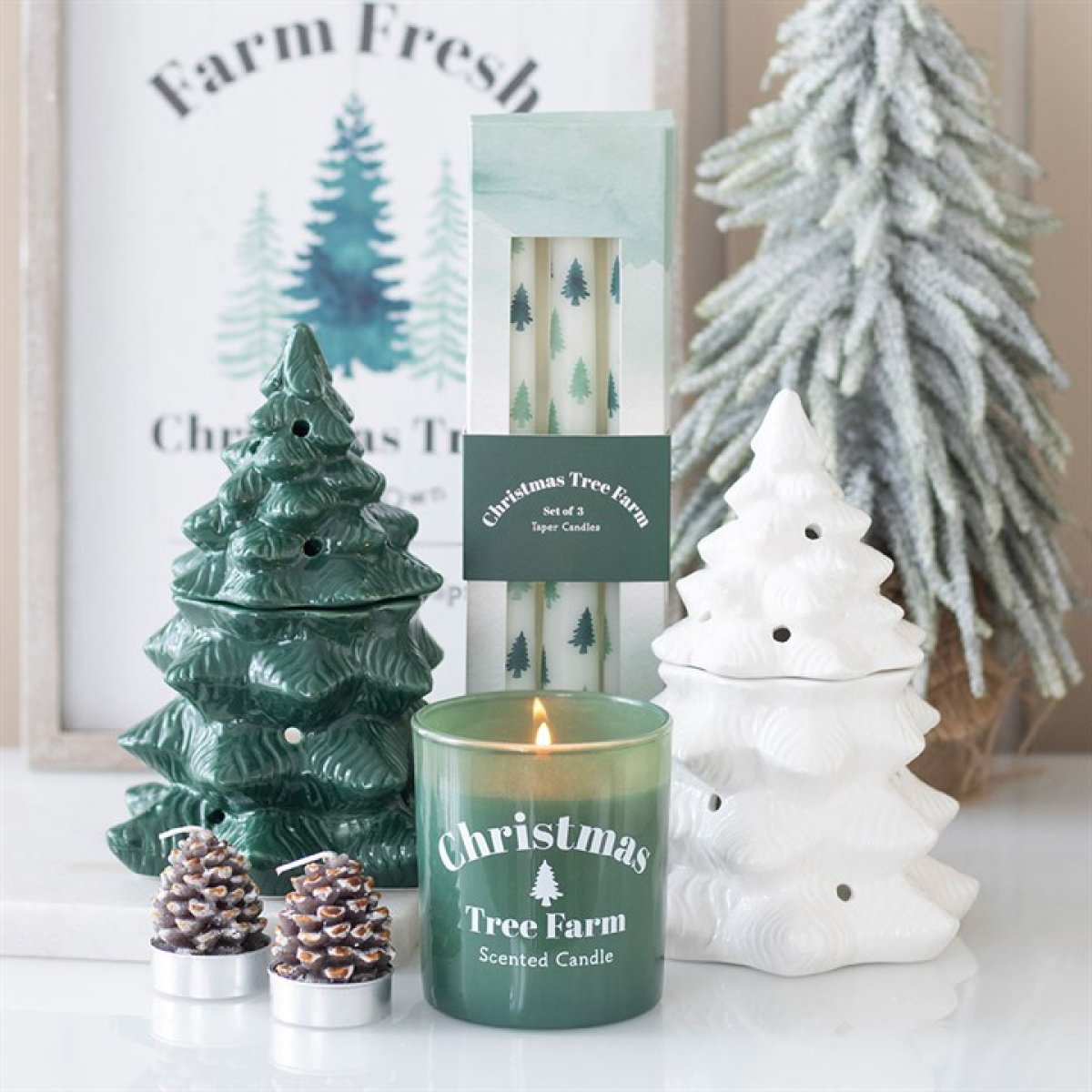 White Fir Tree Ceramic Oil Burner and Wax Warmer