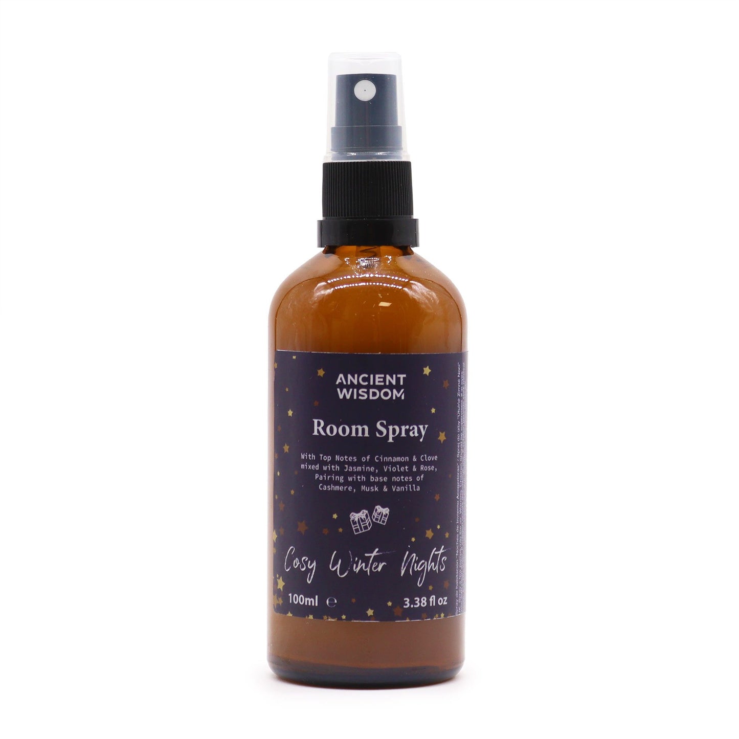 Room spray bottle labeled 'Ancient Wisdom' with a white background