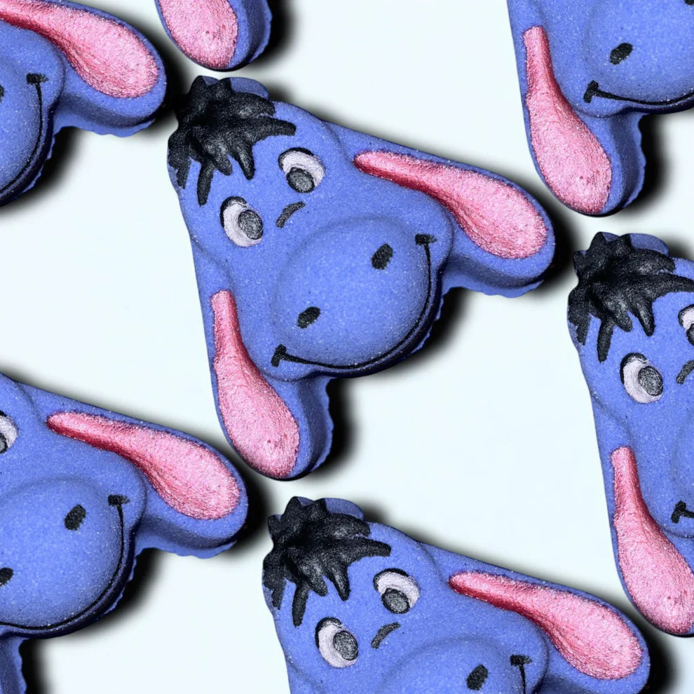 Blue cartoonish characters with pink ears and black hair on a white background