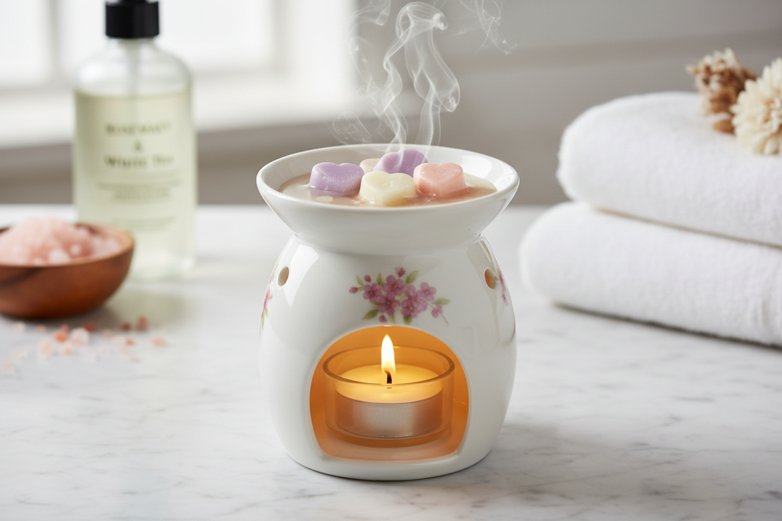 Wax melt burner with wax melts being used