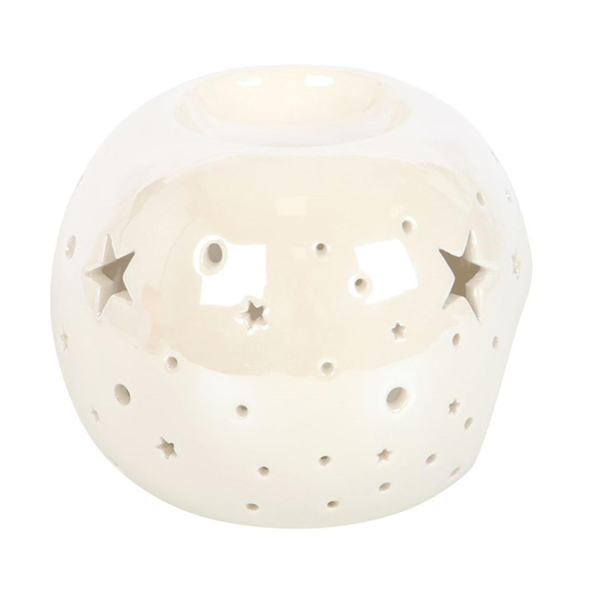 White ceramic oil burner with star patterns 