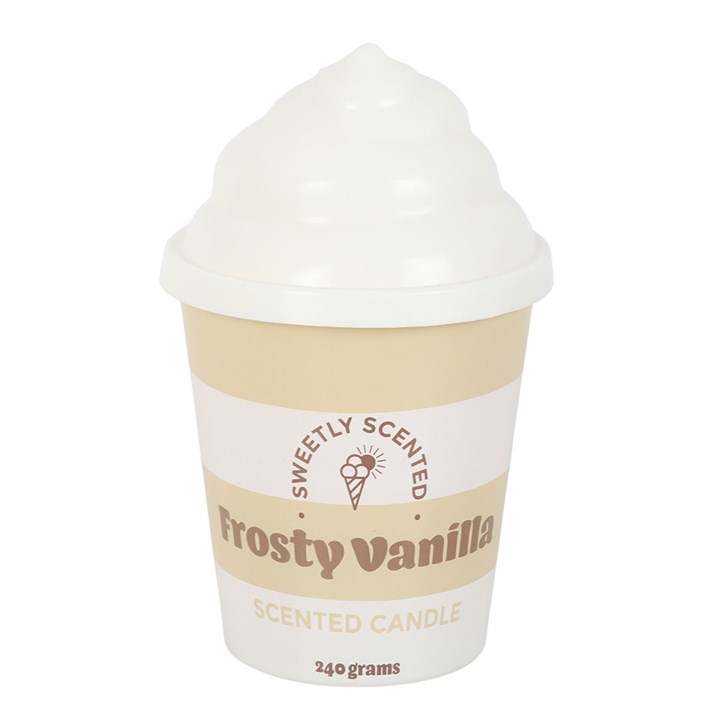 Frosty Vanilla scented candle in a cup on a white background