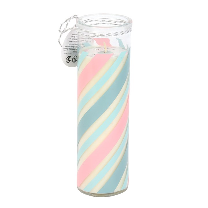Tumbler with pastel striped design on a white background