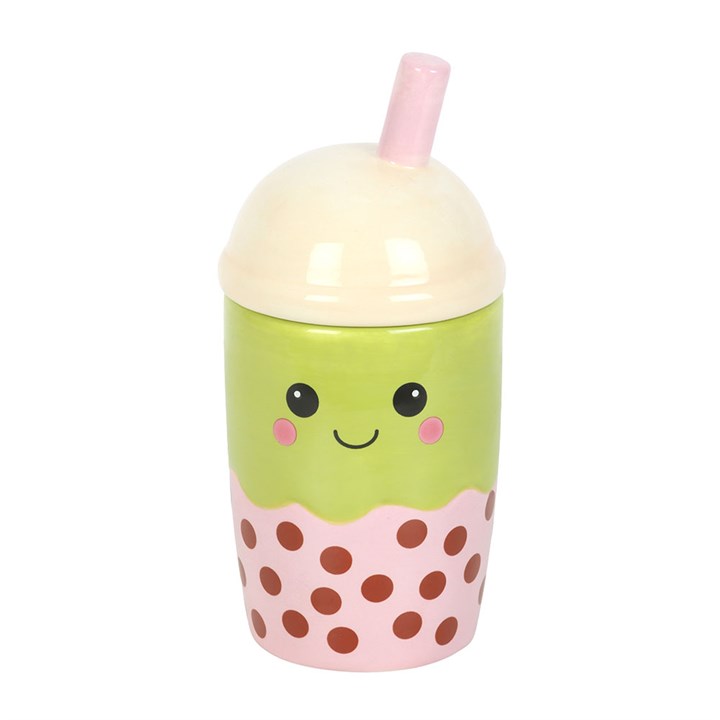Cute cartoon-style cup with a smiley face on a white background
