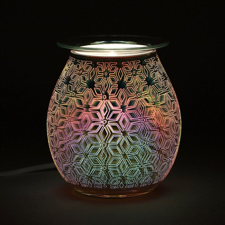 Decorative lamp with geometric pattern on a black background