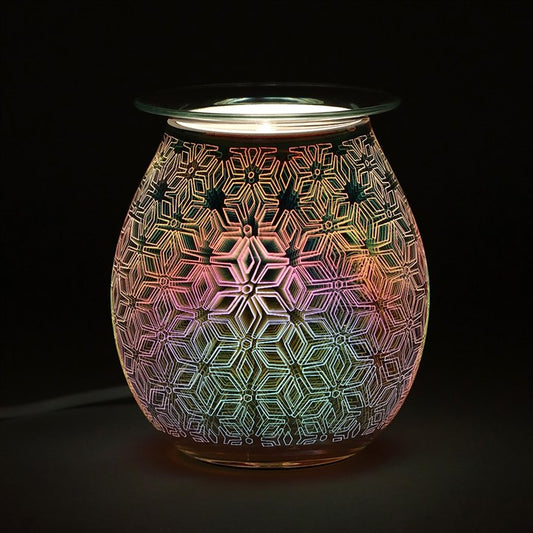 Decorative lamp with geometric pattern on a black background