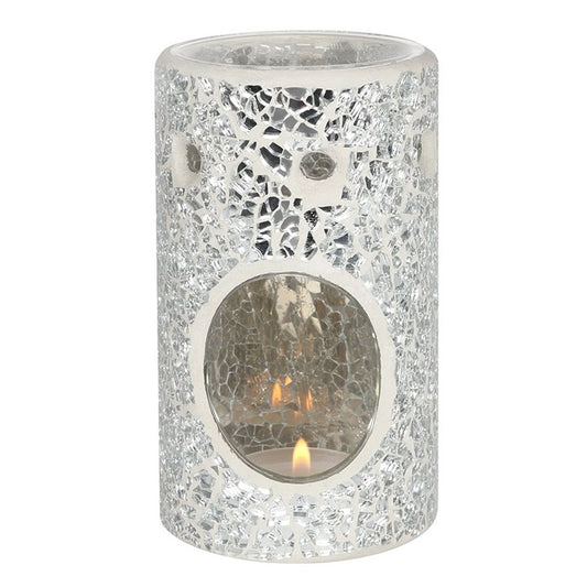 Decorative candle holder with a mosaic pattern on a white background