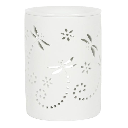 White decorative lantern with floral cutouts on a white background