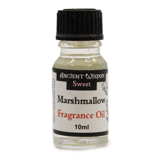 Bottle of Marshmallow fragrance oil with a black cap on a white background