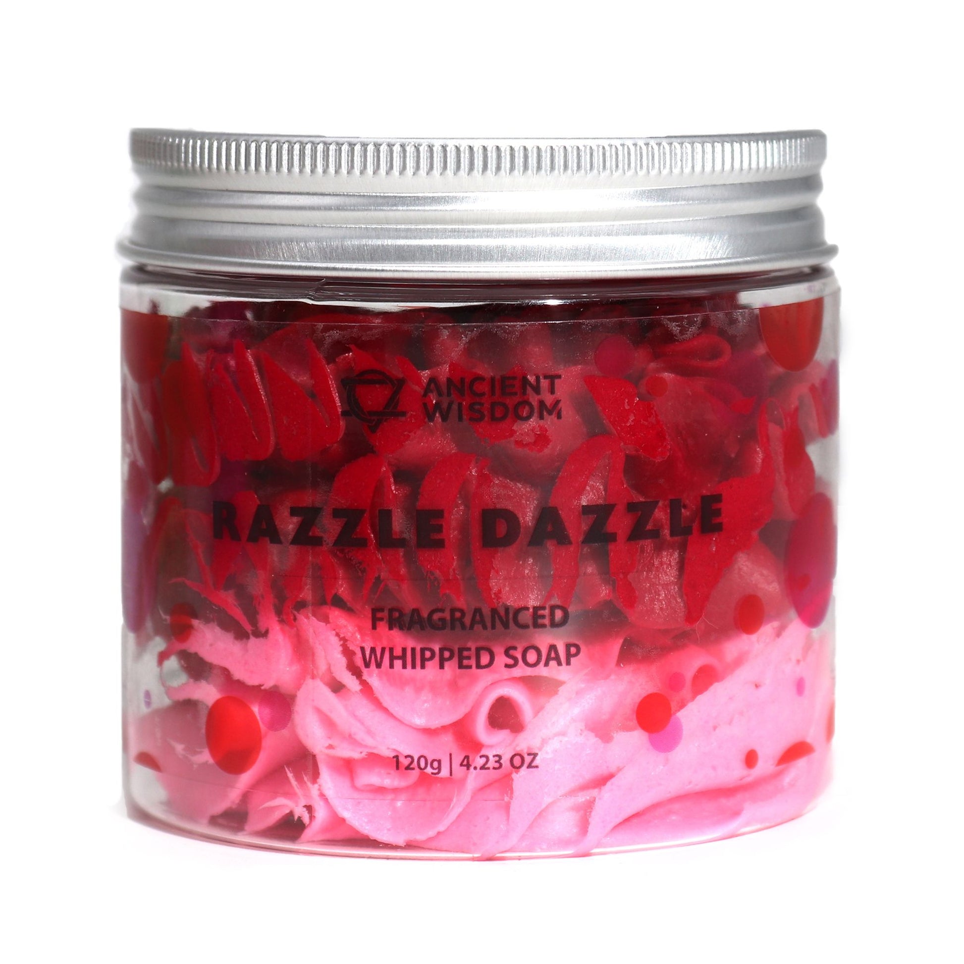 Jar of 'Mazzle Dazzle' fragranced whipped soap with visible brand name on a white background
