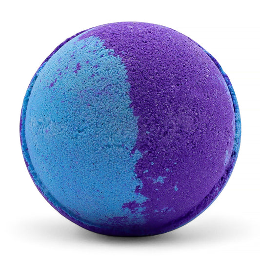 Purple and blue bath bomb on a white background