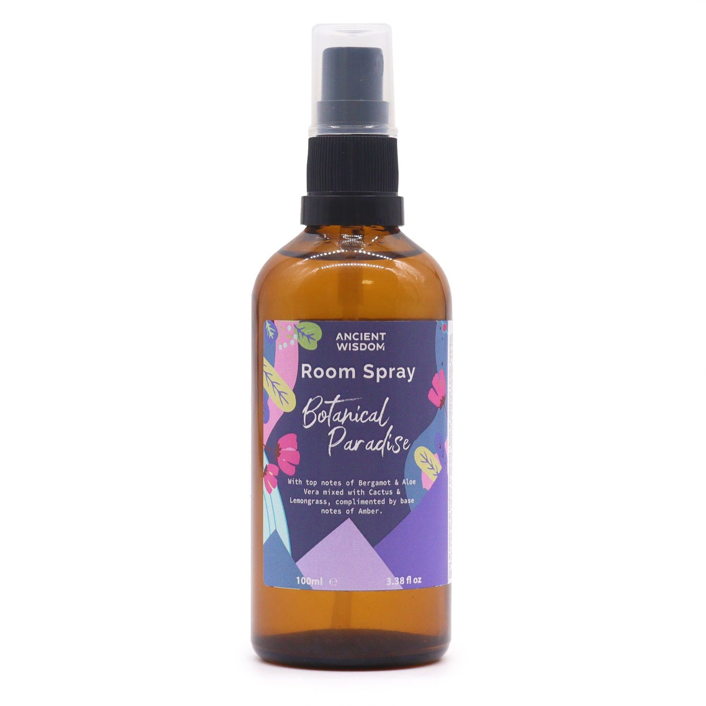 Room spray bottle with a colorful label on a white background
