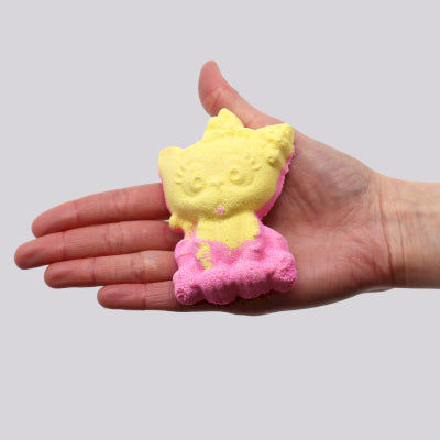 cat bath bomb pink and yellow