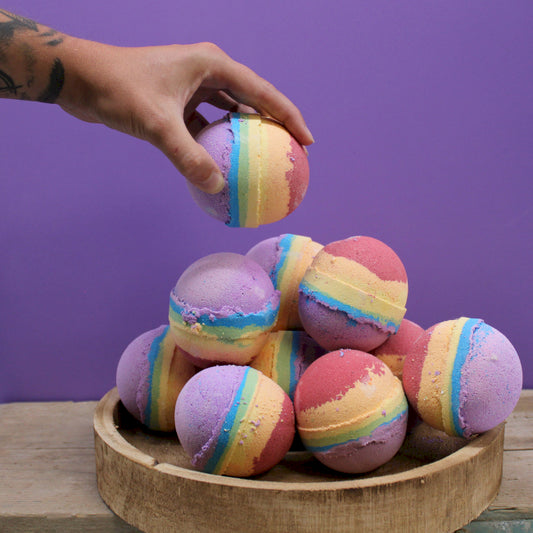 Rainbow bath bombs