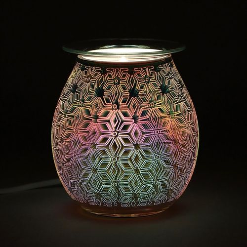 A colorful electric oil burner with a 3D geometric pattern