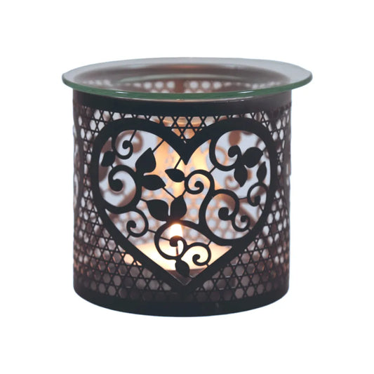 Decorative candle holder with heart design on a white background